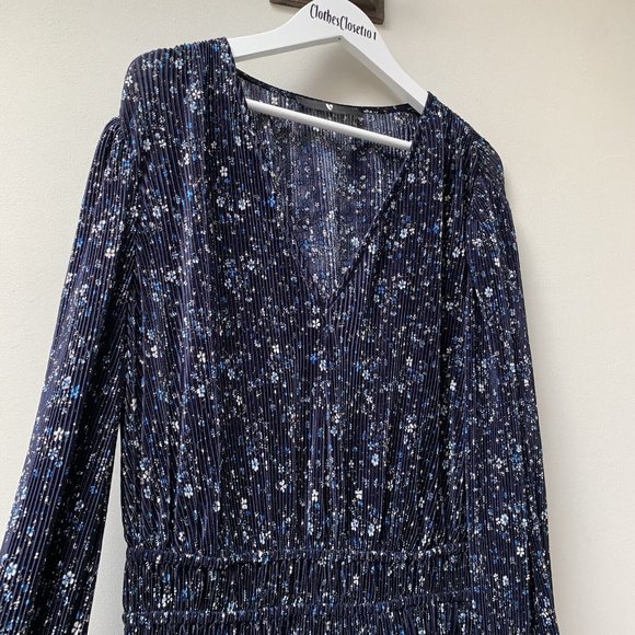 Very Plisse Long Maxi Dress Size UK 12 Floral Long Sleeve Blue V Neck - Picture 6 of 10